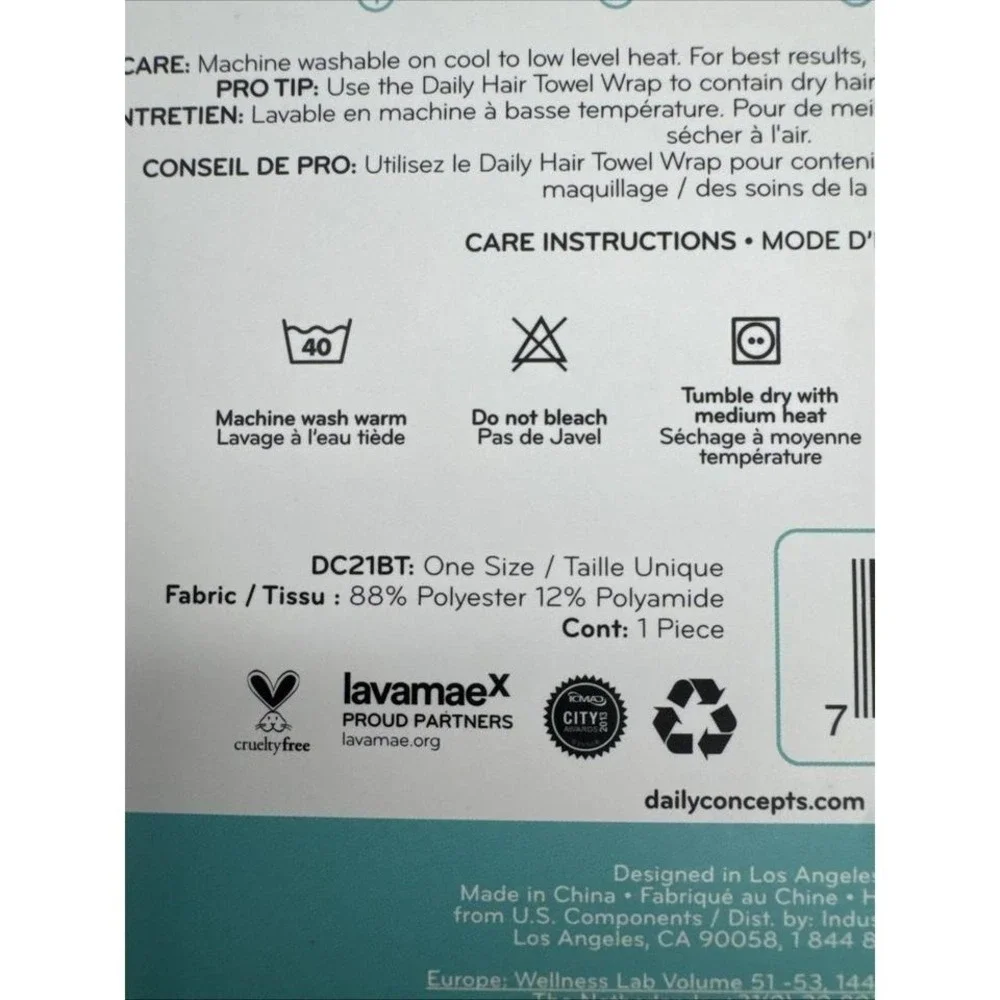 DAILY CONCEPTS Daily Hair Towel‎ Wrap NEW!